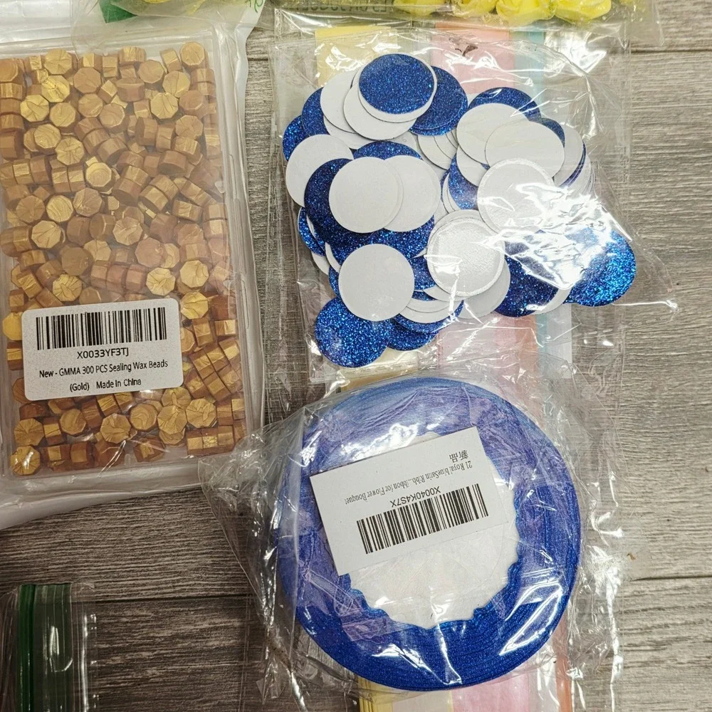 Bulk Craft Supply Lot Meching Acrylic Diamonds Sealing Wax Skeleton Keys Ribbon